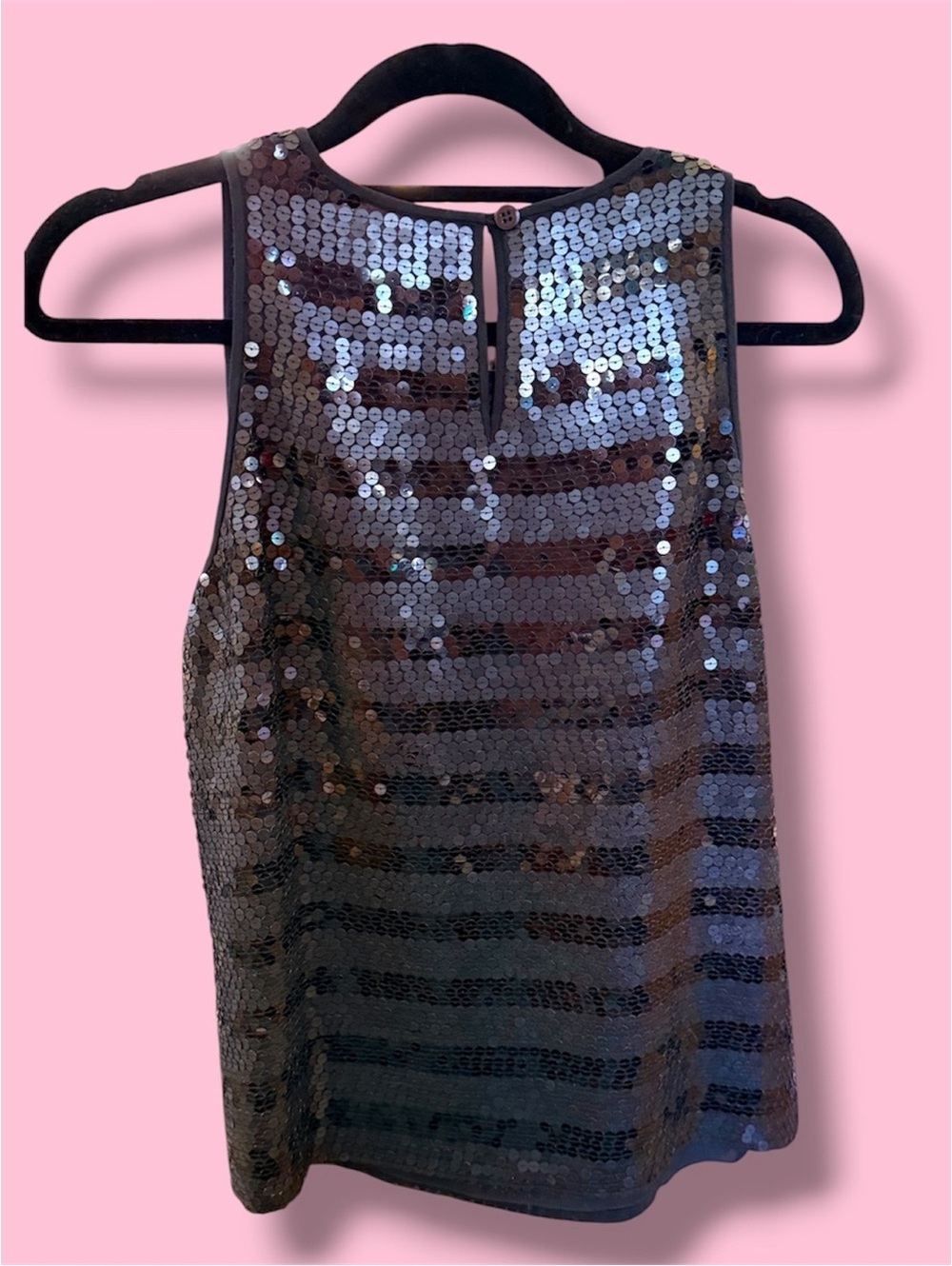 Jones New York Black Sequin Sleeveless Party Top 100% Silk - Picture 2 of 3